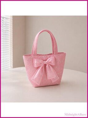 Large Canvas Tote Bag with Bow Folded Design Spacious Handbag